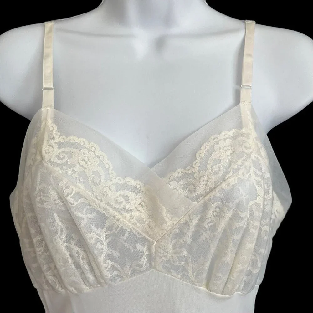 Vintage Henson Kickernick Ivory Nylon Lace Slip Midi Dress S Nightgown Bride